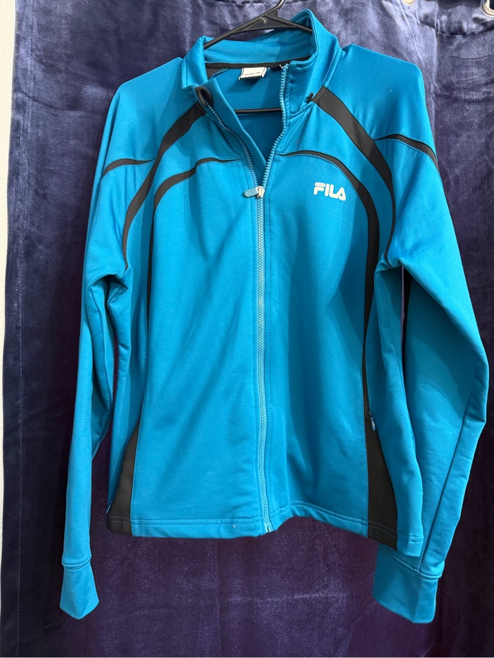 Fila Teal Blue Full-Zip Performance Jacket with Black Accents